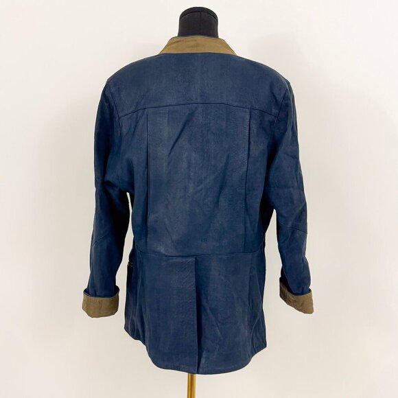 VINTAGE ZAIS LEATHER / SUEDE BLUE AND GREEN BLAZER THICK MATERIAL - Picture 2 of 6